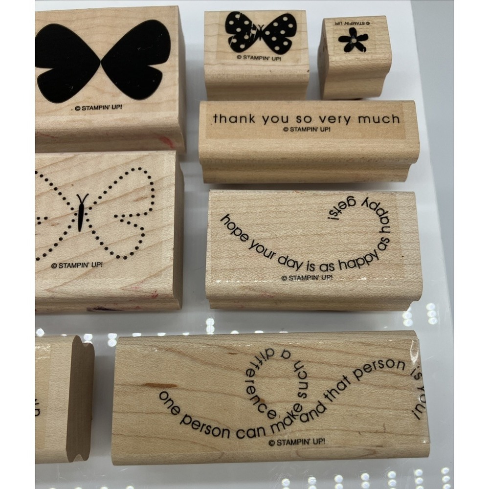 Stampin Up Flight Of The Butterfly Set of 10 Wood Stamps Happy Thank You Flower - Picture 8 of 11